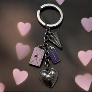 Coach Silver and Pink Heart Keychain